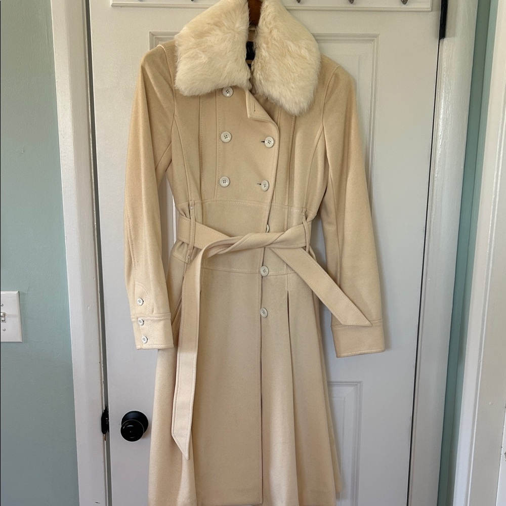 Armani Exchange Cream Pea Coat with Detachable Fur Collar (M)